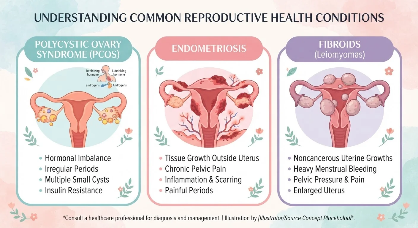 PCOS, Endometriosis, and Fibroids: A Plain-Language Comparison of Three Common Hormonal Conditions
